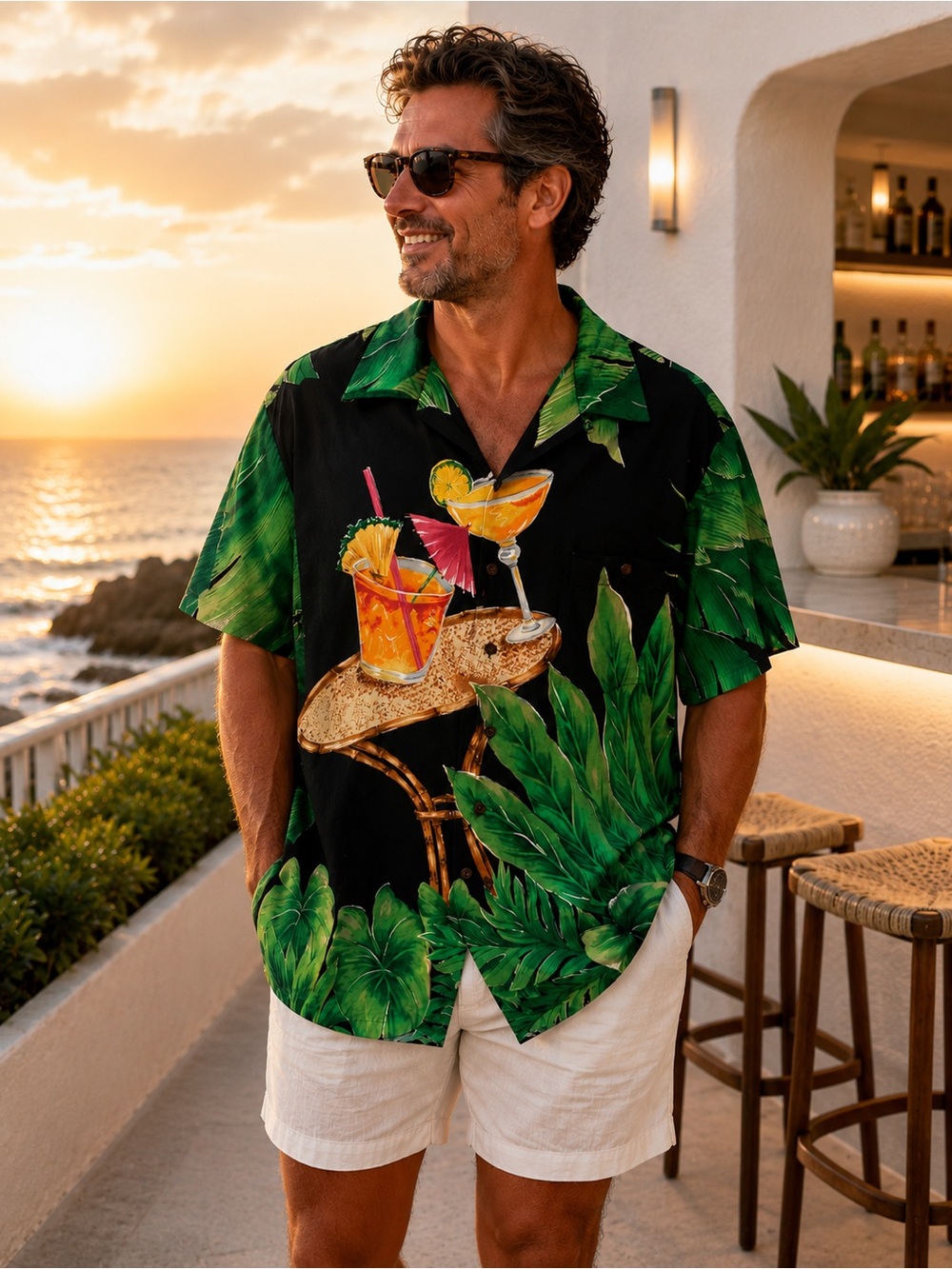 Tori Richard Hawaii Tropical Cocktail Print Rayon Camp Shirt Large